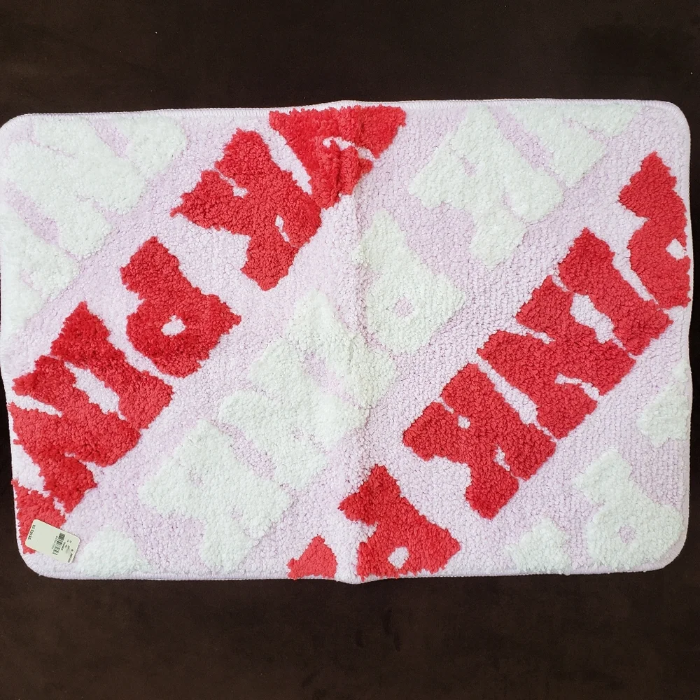 Victoria's Secret Pink logo bathmat bathroom throw rug pink red NWT